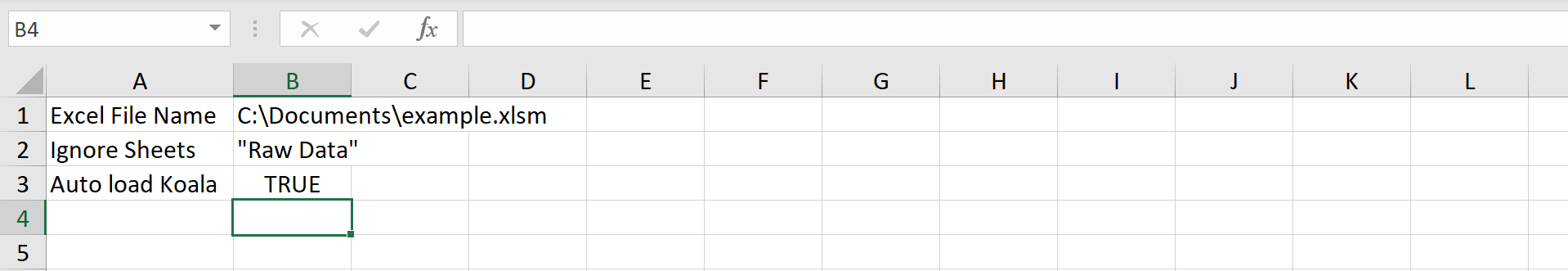 Add-in menu and configuration worksheet